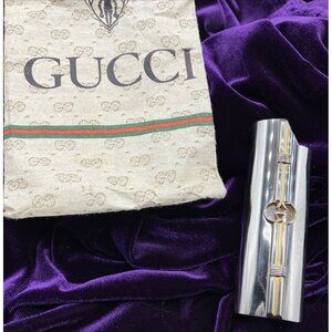 Vintage 70s Gucci metal Lighter  case GG Cover Racing Stripe w Bag